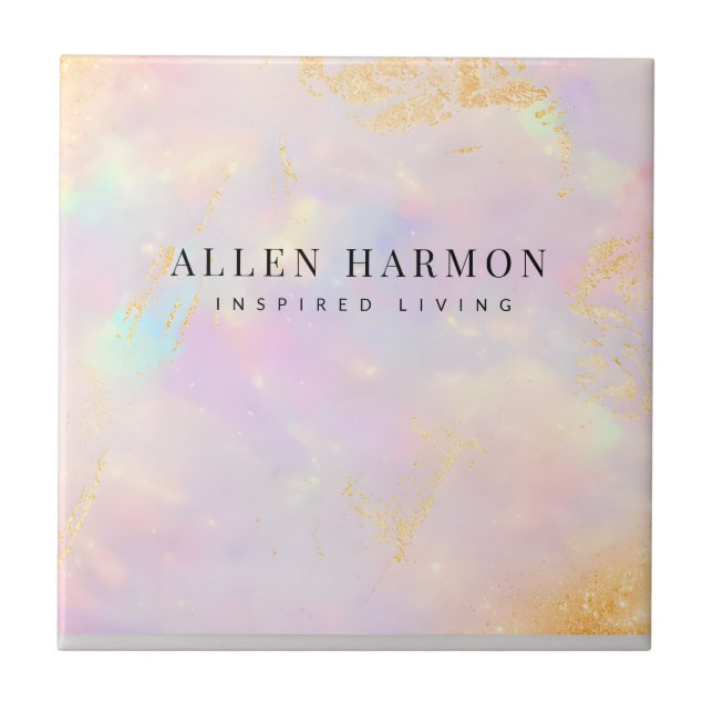 Luxury Gold Nebula Custom Name | Inspired Living Ceramic Tile (Front)