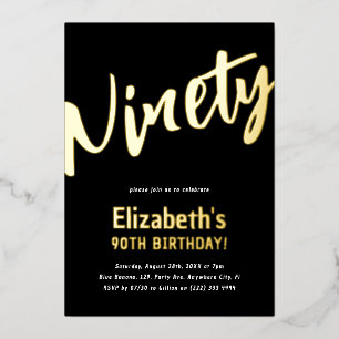 Luxury Gold 'Ninety' Adult Milestone 90th Birthday Foil Invitation