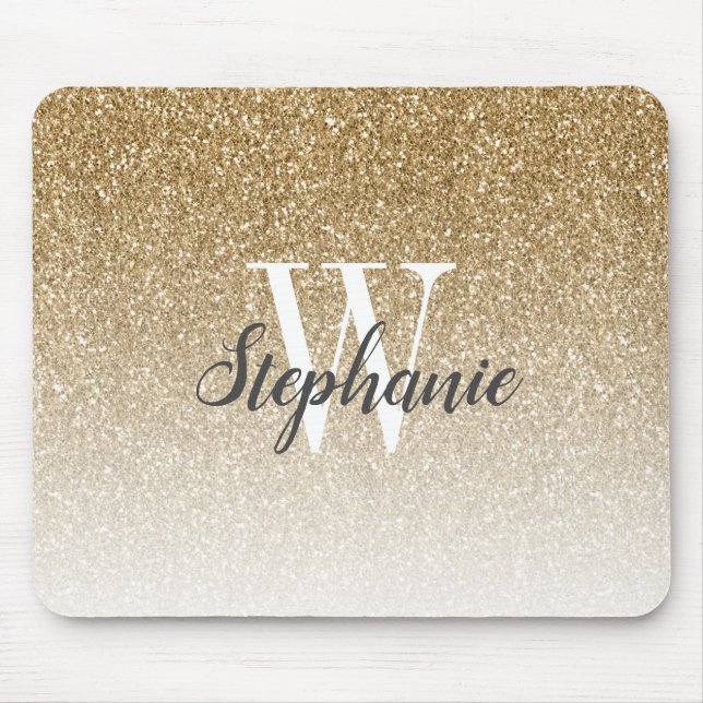 Luxury Gold Ombre Faux Glitter Monogram Mouse Pad (Front)