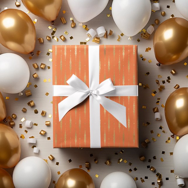 Luxury Gold & Orange Geometric Pattern Wrapping Paper (Creator Uploaded)