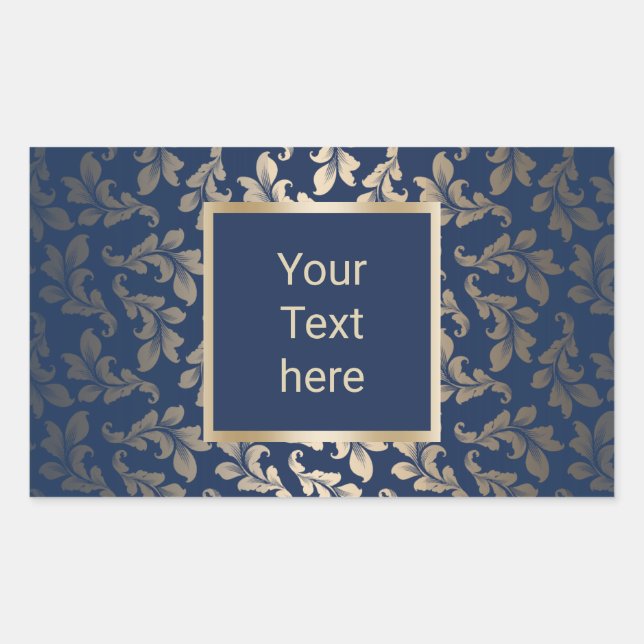 Luxury Gold Ornament Elegant Navy Blue Salon Rectangular Sticker (Front)