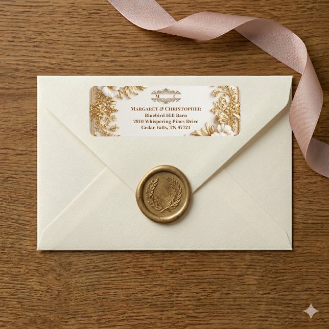 Luxury Gold Ornate Baroque Gilded Monogram Wedding Label (Luxury Gold Ornate Baroque Gilded Monogram Wedding Label)
