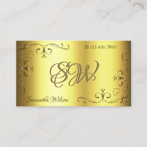 Luxury Gold Ornate Corner Borders with Initials Business Card