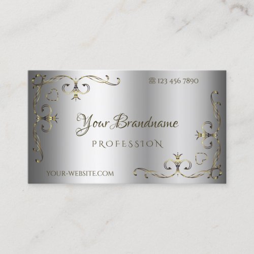 Luxury Gold Ornate Corners Elegant Silver Shimmery Business Card