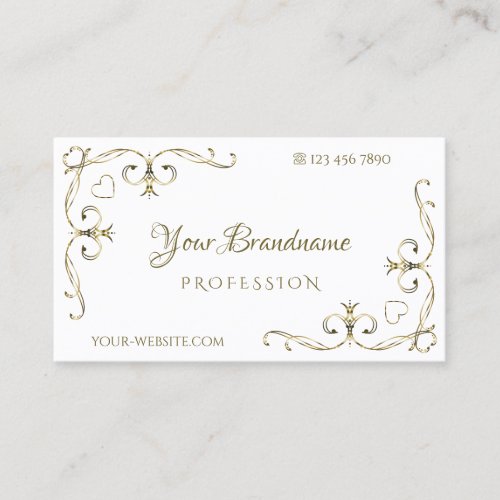 Luxury Gold Ornate Corners on Plain White Elegant Business Card