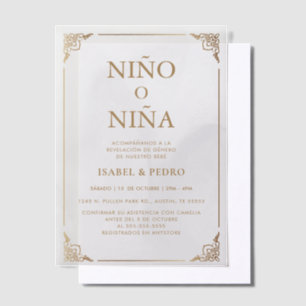 Luxury Gold Ornate Cream Spanish Gender Reveal Vellum Invitations