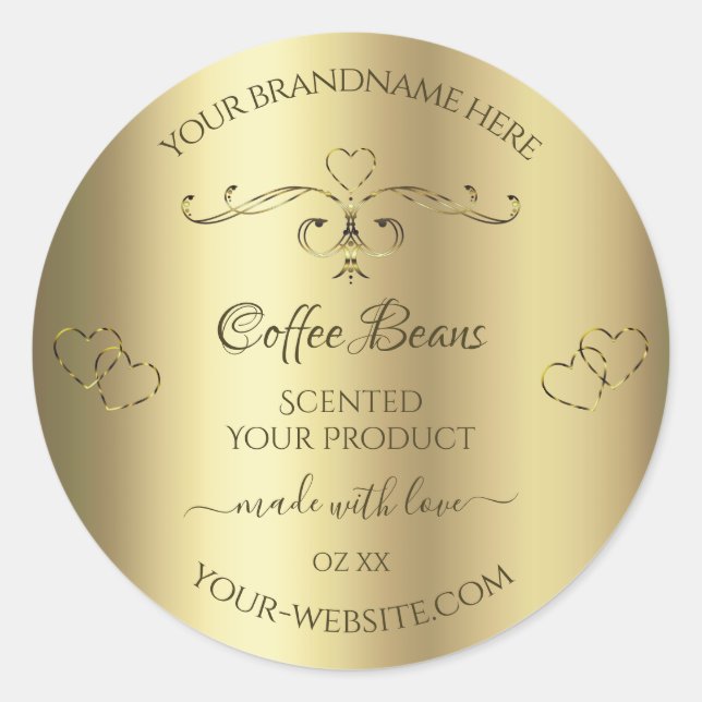 Luxury Gold Ornate Hearts Elegant Product Labels (Front)