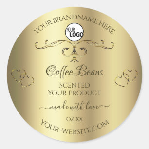 Luxury Gold Ornate Product Labels Hearts with Logo