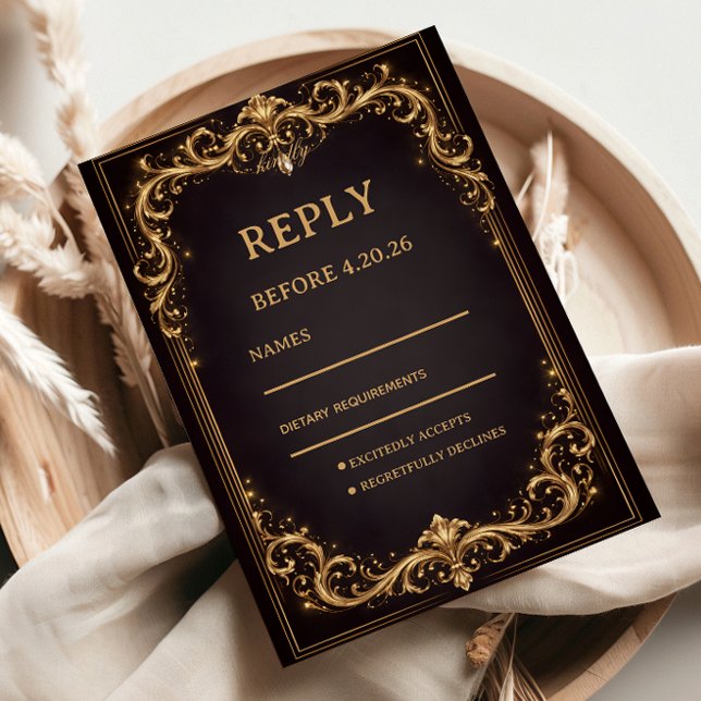 Luxury Gold Ornate Sparkle RSVP Card (Creator Uploaded)