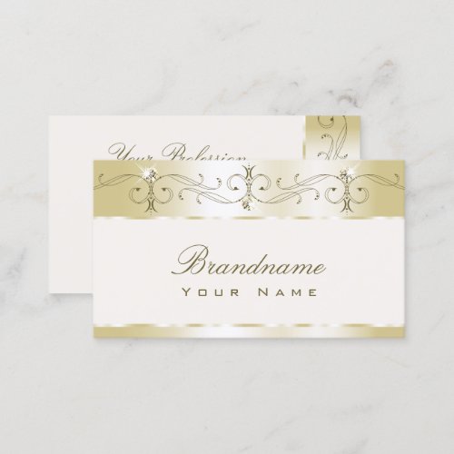 Luxury Gold Ornate Sparkling Jewels Pastel Cream Business Card