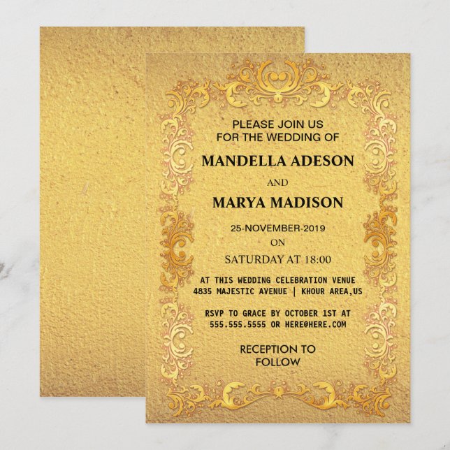 Luxury Gold Ornate Wedding Invitation (Front/Back)