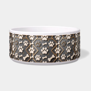 Luxury Gold Paw Print Ceramic Dog Bowl Elegant