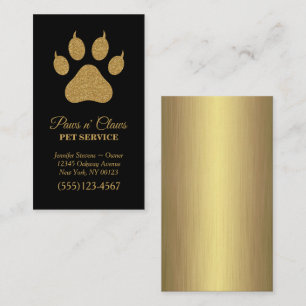 Luxury Gold Paw Print Pet Service Business Card