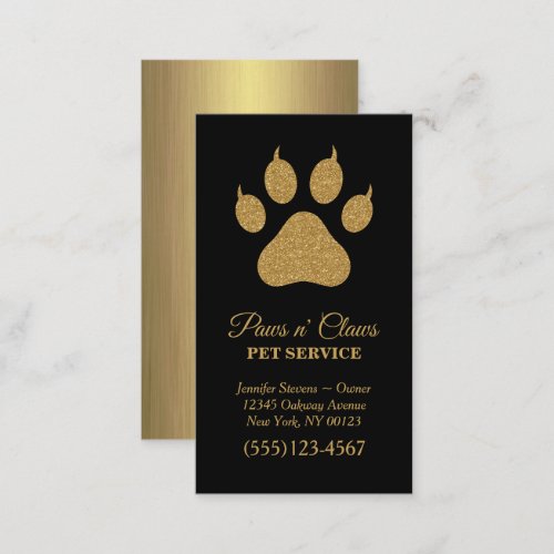 Luxury Gold Paw Print Pet Service Business Card