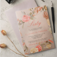 Luxury Gold Peach Coral Floral 60th Birthday Party