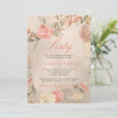 Luxury Gold Peach Coral Floral 60th Birthday Party Invitation (Standing Front)