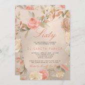 Luxury Gold Peach Coral Floral 60th Birthday Party Invitation (Front/Back)