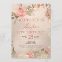 Luxury Gold Peach Coral Floral Sweet Sixteen