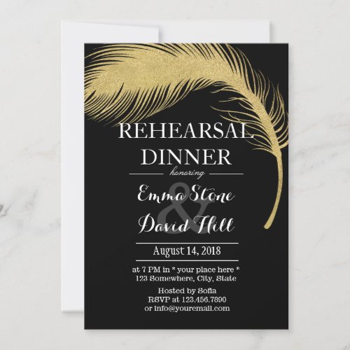Luxury Gold Peacock Feather Rehearsal Dinner Invitation