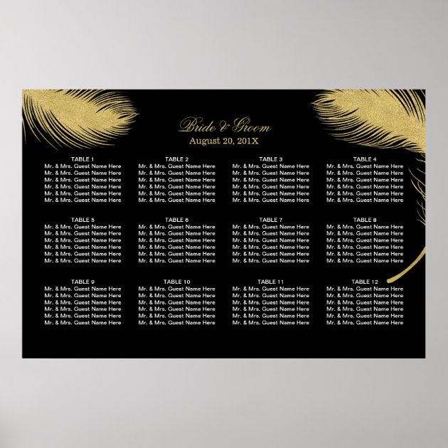 Luxury Gold Peacock Feather Wedding Seating Chart