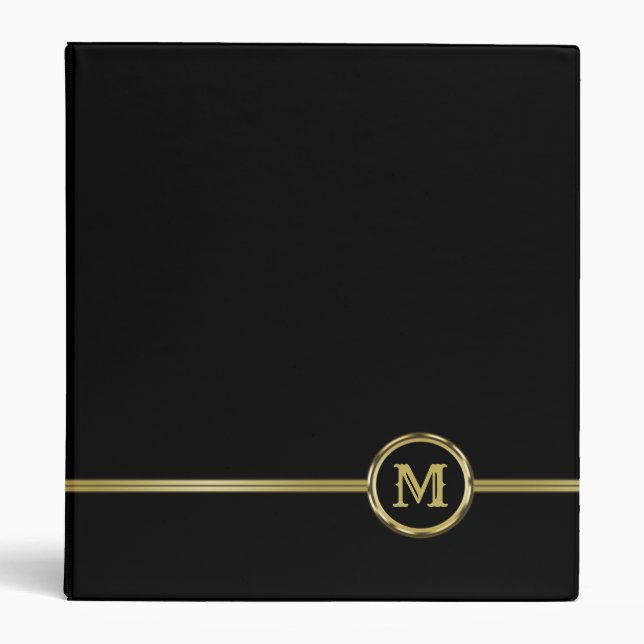 Luxury gold personalized Monogram on black 3 Ring Binder (Front)
