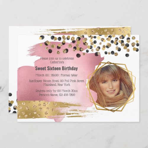 Luxury Gold pink glitter confetti birthday party Invitation