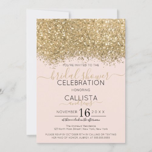 Luxury Gold Pink Glitter Confetti Bridal Shower Invitation