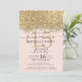 Luxury Gold Pink Glitter Confetti Quinceañera Invitation (Standing Front)