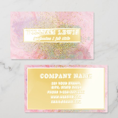 Luxury Gold Pink Glitter Foil Blue Marble Stone Business Cards