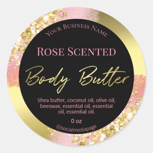 Luxury Gold Pink Glitter Foil Body Butter Labels