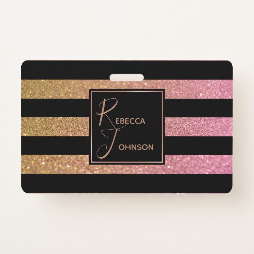 Luxury Gold Pink Glitter Stripes _ Badge
