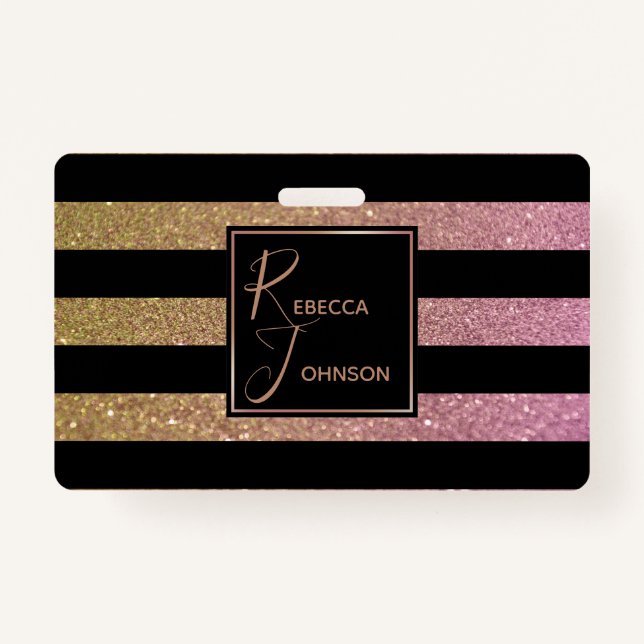 Luxury Gold Pink Glitter Stripes - Badge (Front)