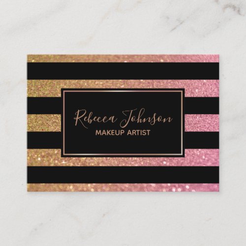 Luxury Gold Pink Glitter Stripes _ Business Card