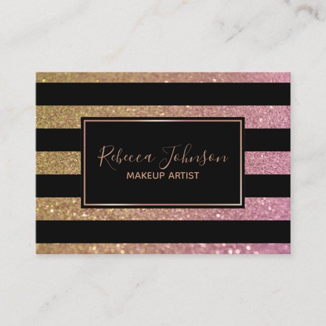 Luxury Gold Pink Glitter Stripes - Business Card (Front)