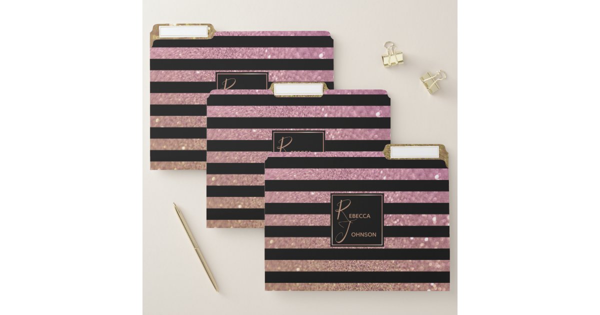 Luxury Gold Pink Glitter Stripes - File Folder | Zazzle