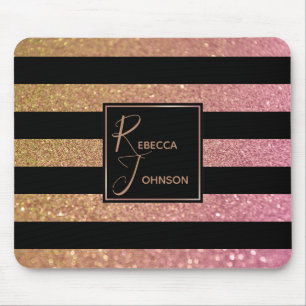 Luxury Gold Pink Glitter Stripes - Mousepad