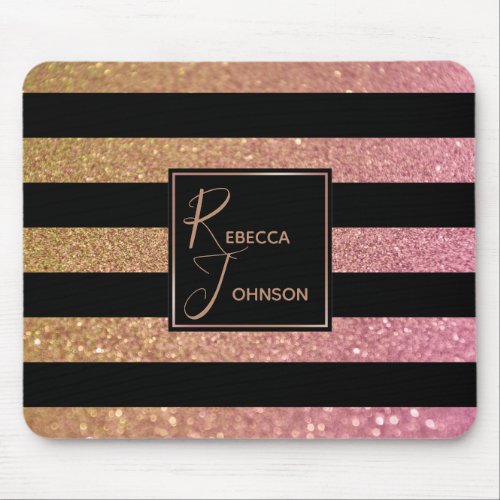Luxury Gold Pink Glitter Stripes _ Mousepad