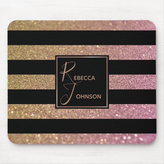 Luxury Gold Pink Glitter Stripes - Mousepad (Front)