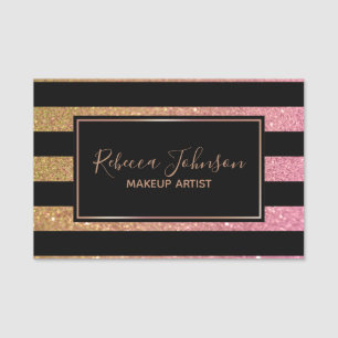 Luxury Gold Pink Glitter Stripes Name Tag