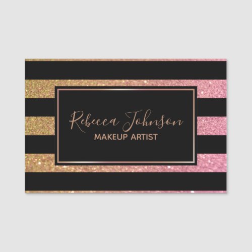 Luxury Gold Pink Glitter Stripes Name Tag
