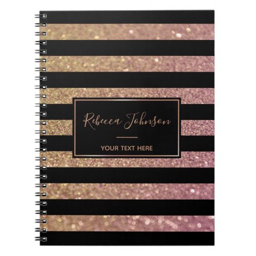 Luxury Gold Pink Glitter Stripes _ Notebook