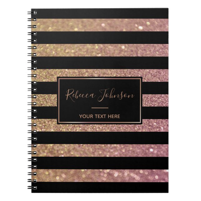 Luxury Gold Pink Glitter Stripes - Notebook (Front)