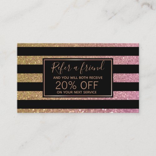 Luxury Gold Pink Glitter Stripes _ Referral Card