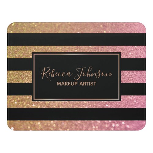 Luxury Gold Pink Glitter Stripes _ Room Sign