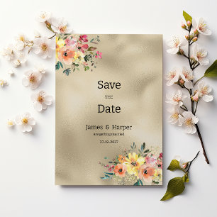 Luxury gold pink orange mint floral Save the Date Invitation
