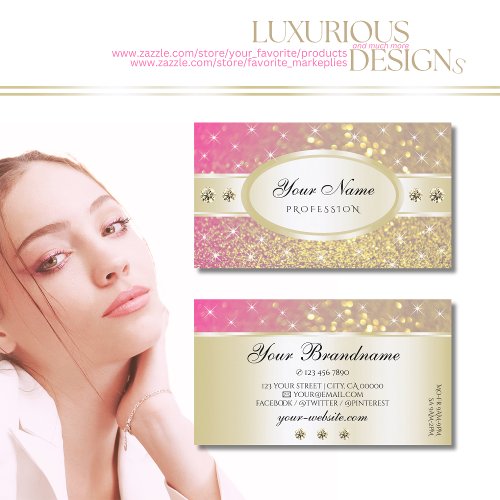 Luxury Gold Pink Purple Glitter Diamonds Lovely Business Card