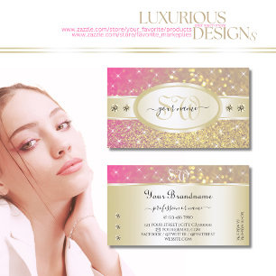 Luxury Gold Pink Purple Glitter Diamonds Monogram Business Card