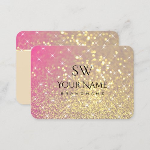 Luxury Gold Pink Purple Glitter Stars and Monogram Business Card