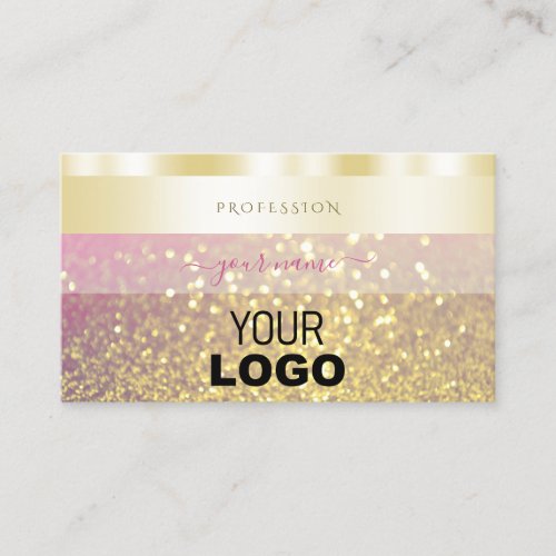 Luxury Gold Pink Purple Sparkling Glitter Add Logo Business Card