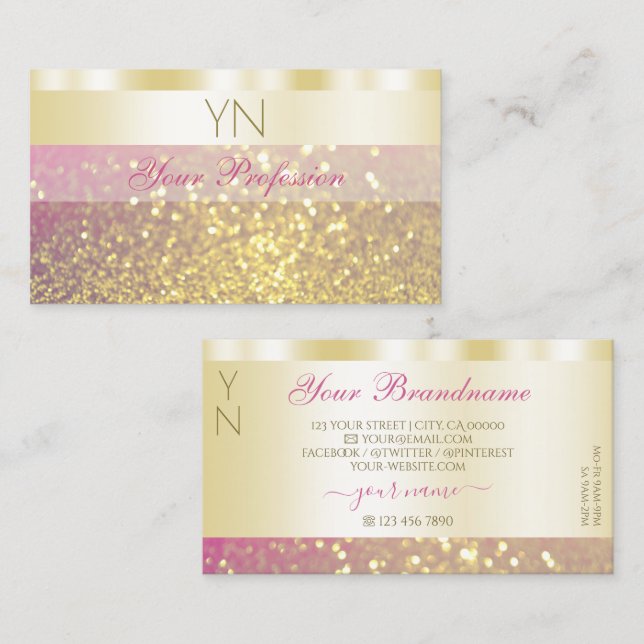 Luxury Gold Pink Purple Sparkling Glitter Monogram Business Card (Front/Back)